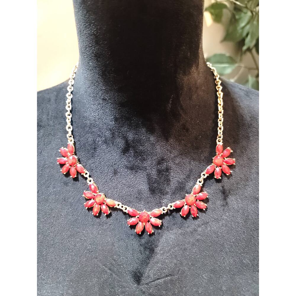 Women's Red Flower Statement Necklace Gold Chain … - image 1